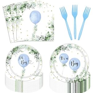 96 piece Oh Boy baby shower tableware supplies